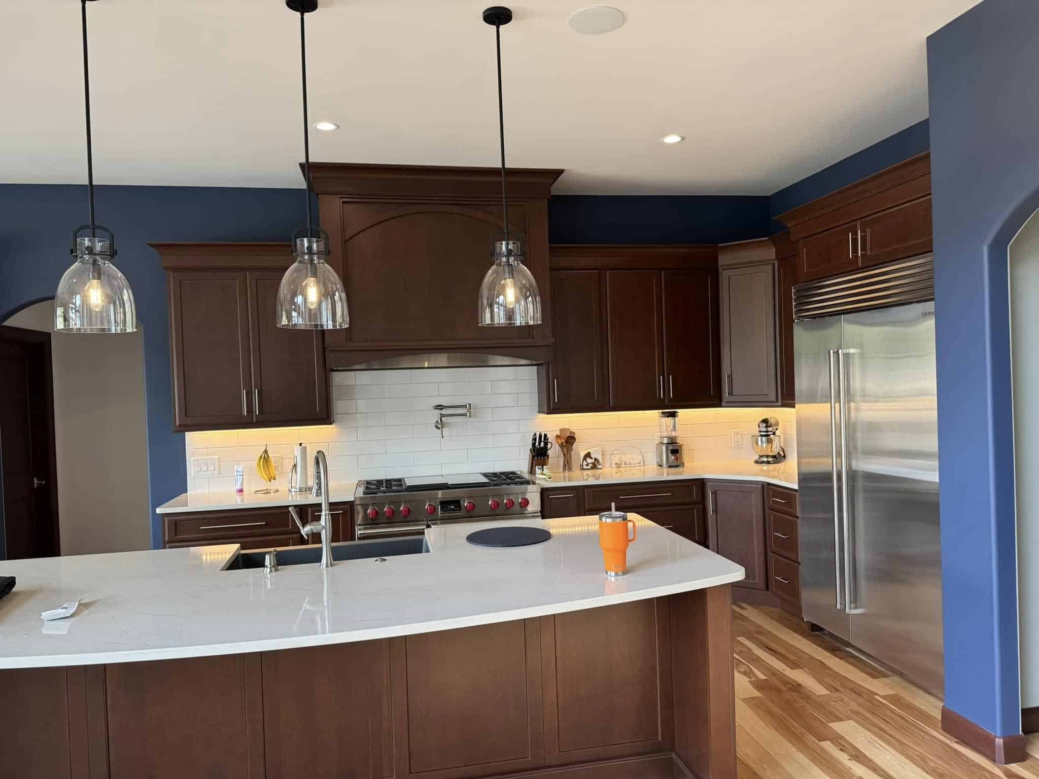 Brown cabinets in kitchen